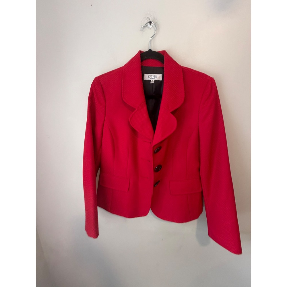 Kasper Separates Red Textured Blazer Jacket Size 8 Scalloped Lapel 3035